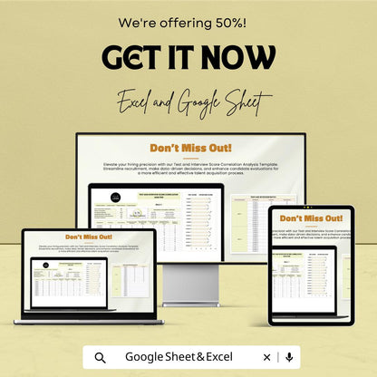 Test and Interview Score Correlation Analysis HR Template | Hiring Analytics Spreadsheet | Excel & Google Sheets Recruitment Tool