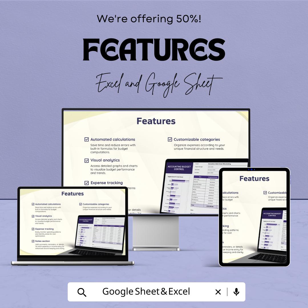 Accounting Budget Control Sheet – Excel and Google Sheet Template for Budgeting, Financial Management & Expense Tracking