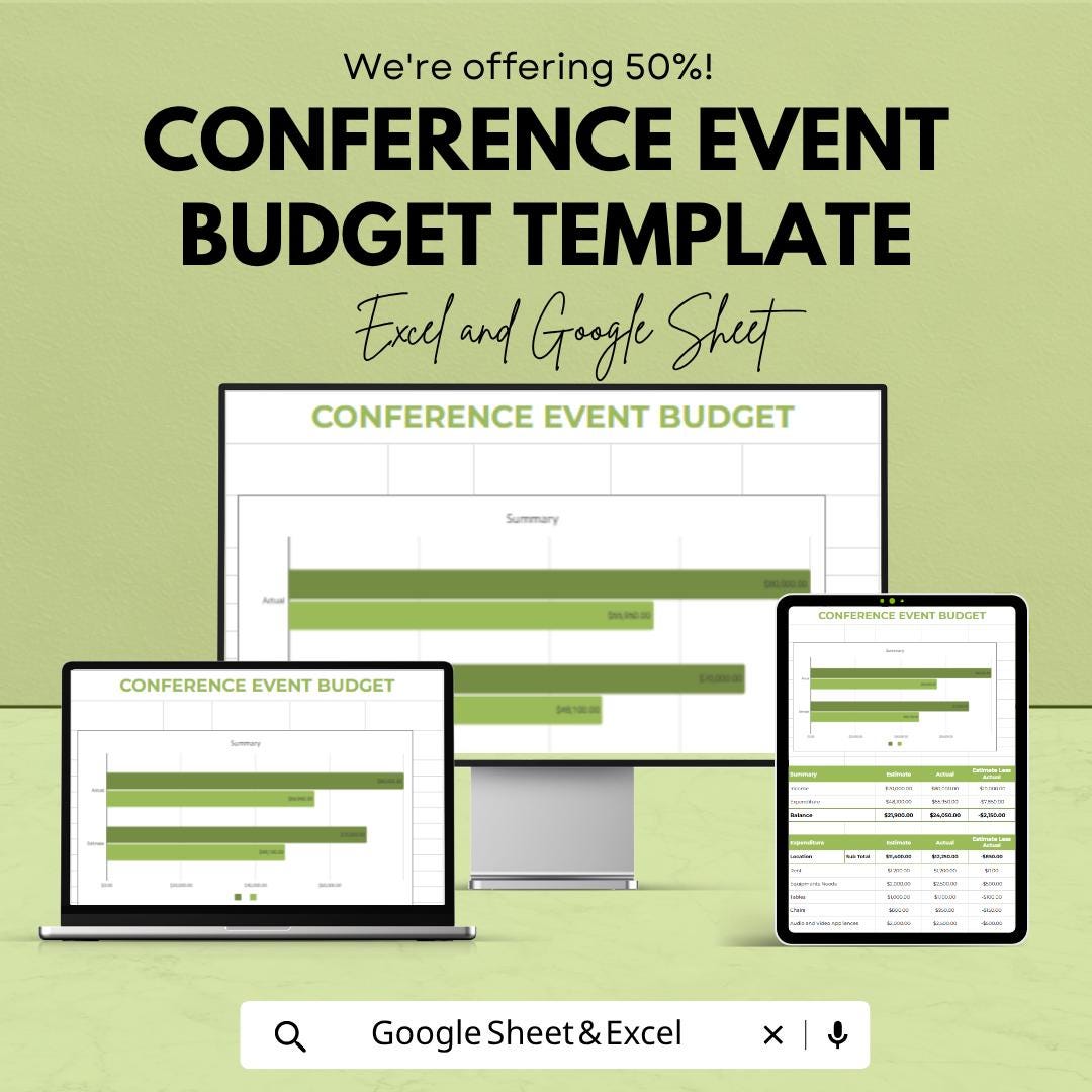 Conference Event Budget Template | Event Budget Planner | Event Expense Tracker | Conference Planning Spreadsheet | Budget Tracker