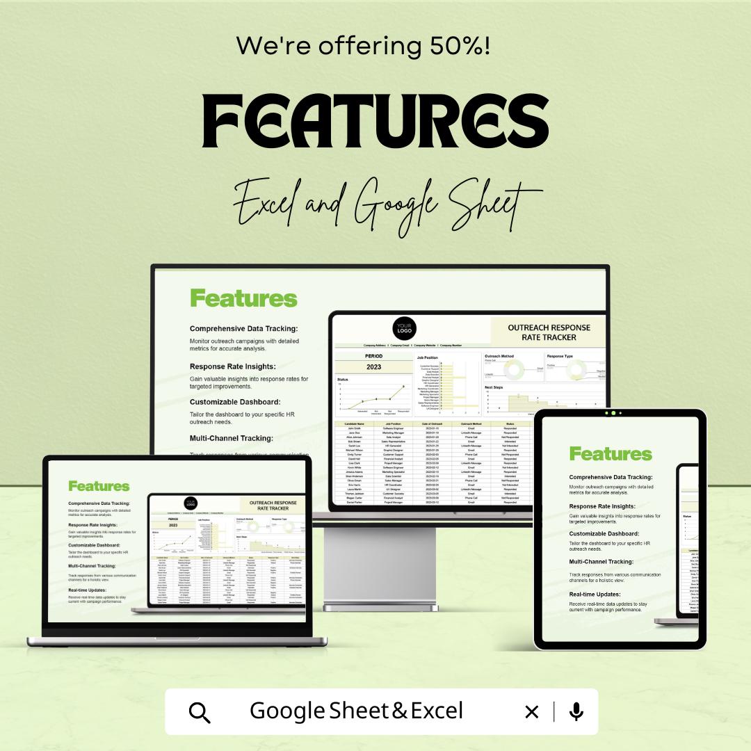 Outreach Response Rate Tracker HR Sheet | Excel and Google Sheets Template | HR Dashboard & Analytics Tracker