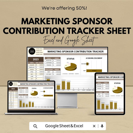 Marketing Sponsor Contribution Tracker | Event Sponsorship Log | Excel and Google Sheets for Fundraising, Donation & Acknowledgement Tracker