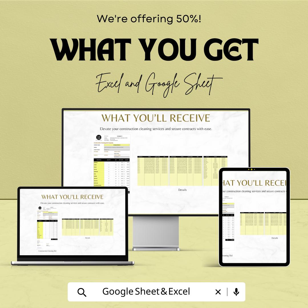 Construction Cleaning Bid Template | Construction Cleaning Estimate Template | Cleaning Service Bid sheet | Contractor Proposal Template
