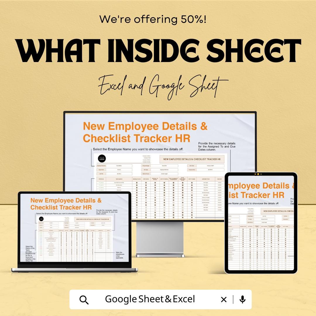 New Employee Details and Checklist Tracker | HR Management Template | Google Sheet & Excel Spreadsheet | Onboarding Tracker