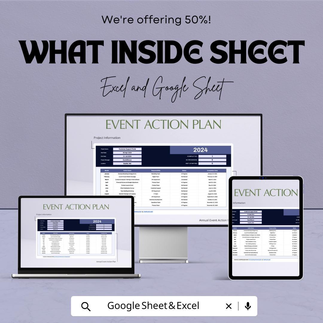 Yearly Action Plan Sheet - Excel & Google Sheet Template for Annual Project Management