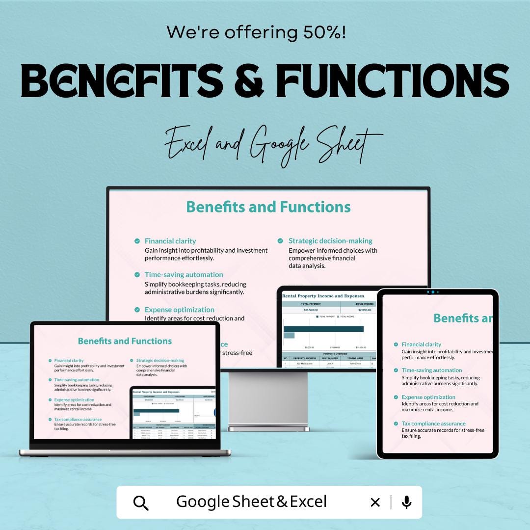 Rental Property Income and Expenses Template | Excel & Google Sheets Rental Tracker | Landlord Spreadsheet | Rental Income Expense Tracker