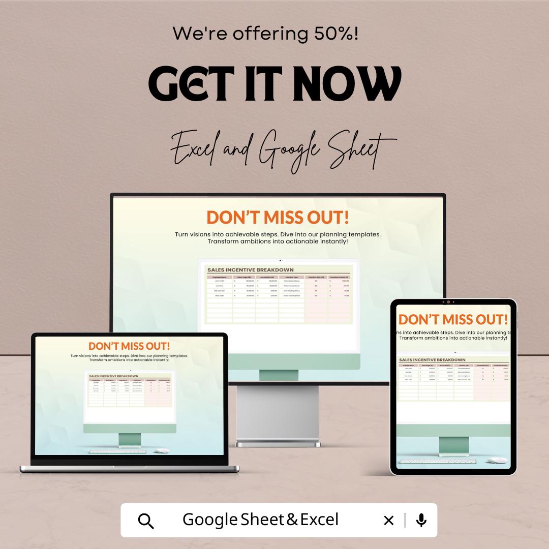Sales Incentive Breakdown Template | Excel & Google Sheets | Commission Tracker | Sales Bonus Calculator | Incentive Plan Spreadsheet