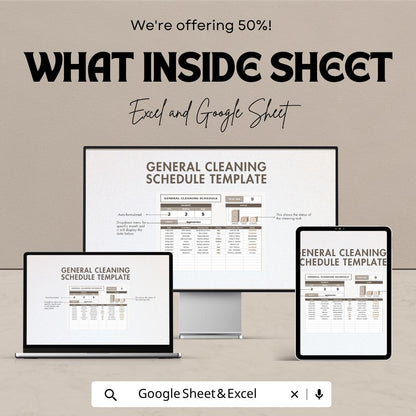 General Cleaning Schedule Template | Cleaning Checklist Spreadsheet | Home Cleaning Planner | Cleaning Log Tracker