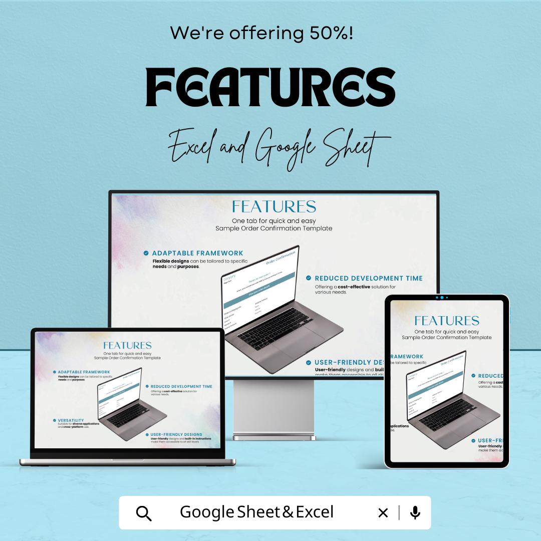 Sample Order Confirmation Sheet | Excel & Google Sheet Template | Customizable Order Tracking | Invoice Confirmation | Instant Download