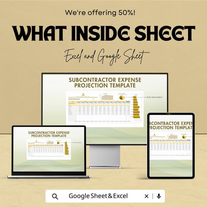 Subcontractor Expense Projection Template | Contractor Budget Planner | Project Expense Forecast | Subcontractor Cost Tracker