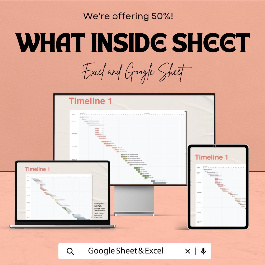 Schedule Timeline Sheet - Gantt Chart Template for Task Management, Project Planning, Excel & Google Sheets