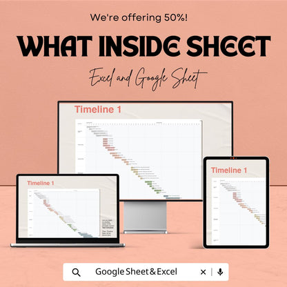 Schedule Timeline Sheet - Gantt Chart Template for Task Management, Project Planning, Excel & Google Sheets