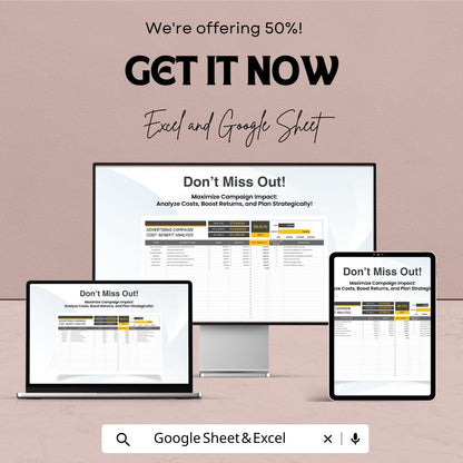 Advertising Campaign Cost-Benefit Analysis Sheet Template | Excel & Google Sheets ROI Calculator | Marketing Budget Spreadsheet