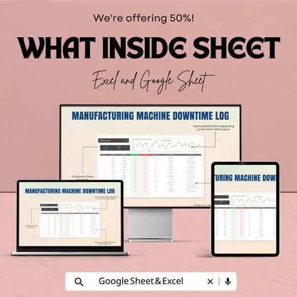 Machine Downtime Log Template Excel | Manufacturing Downtime Tracker | Equipment Maintenance Log | Production Downtime Sheet |
