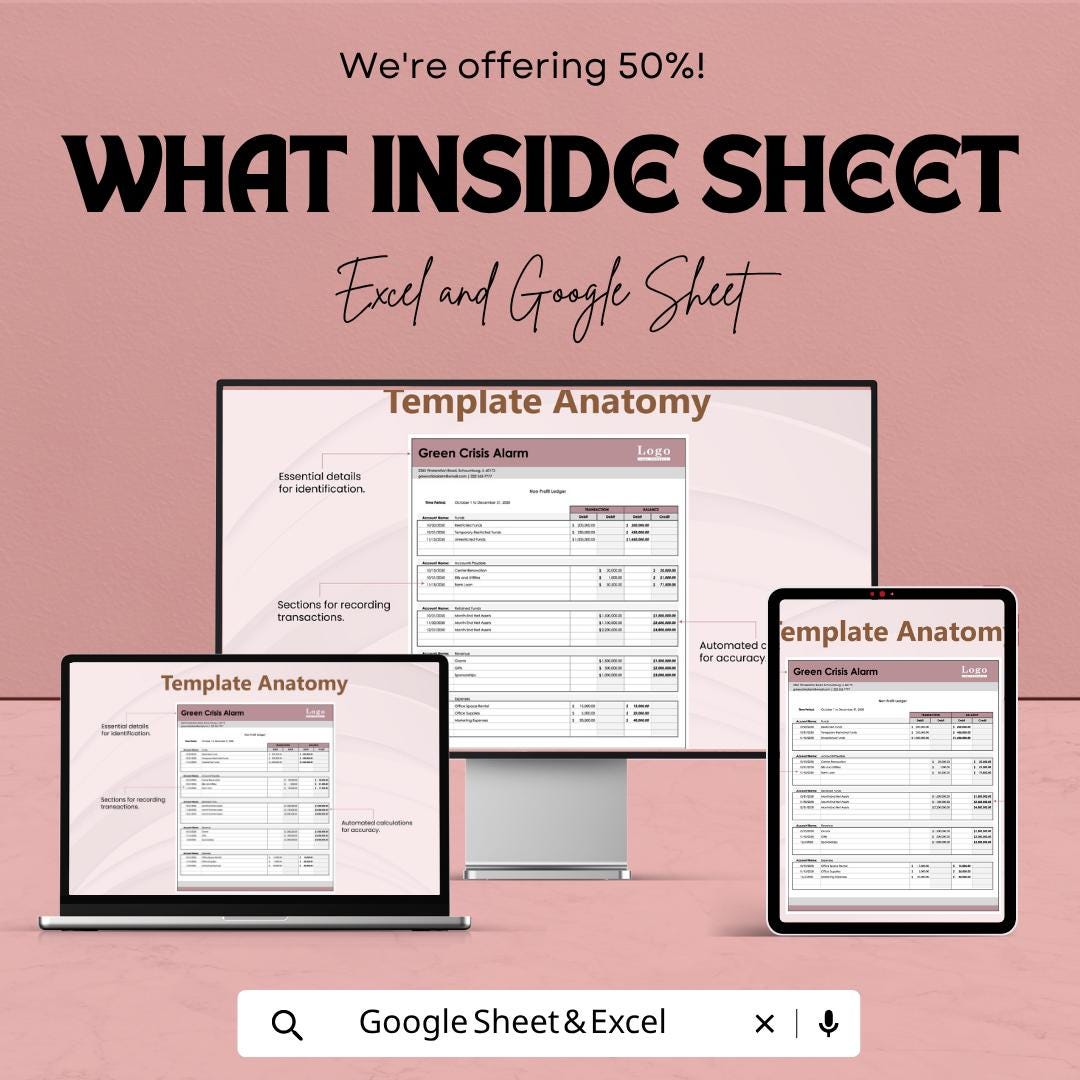 Non Profit Ledger Template Excel Google Sheets | Nonprofit Accounting Spreadsheet | Fund Tracking Template | Charity Financial Ledger |