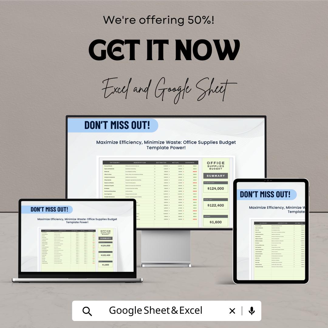 Office Supplies Budget Template | Office Expense Tracker | Budget Spreadsheet | Excel & Google Sheets