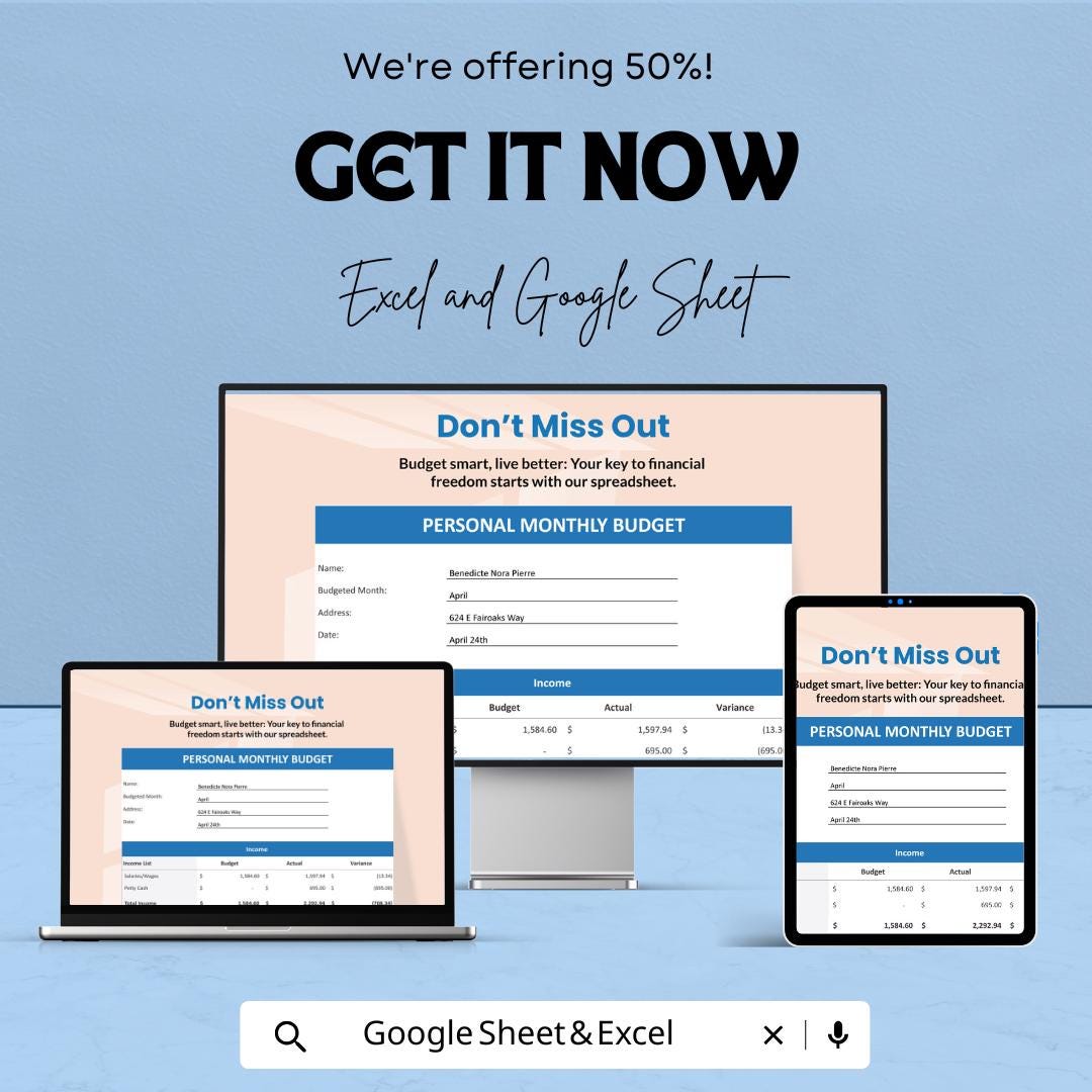 Simple Household Monthly Budget Spreadsheet | Excel & Google Sheet Template | Budget Tracker | Expense Management | Household Budget Planner