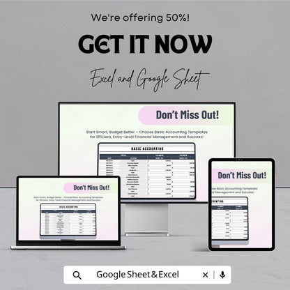 Basic Accounting Template | Excel and Google Sheets | Entry-Level Bookkeeping Spreadsheet | Debit & Credit Tracker | Simple Accounting Sheet