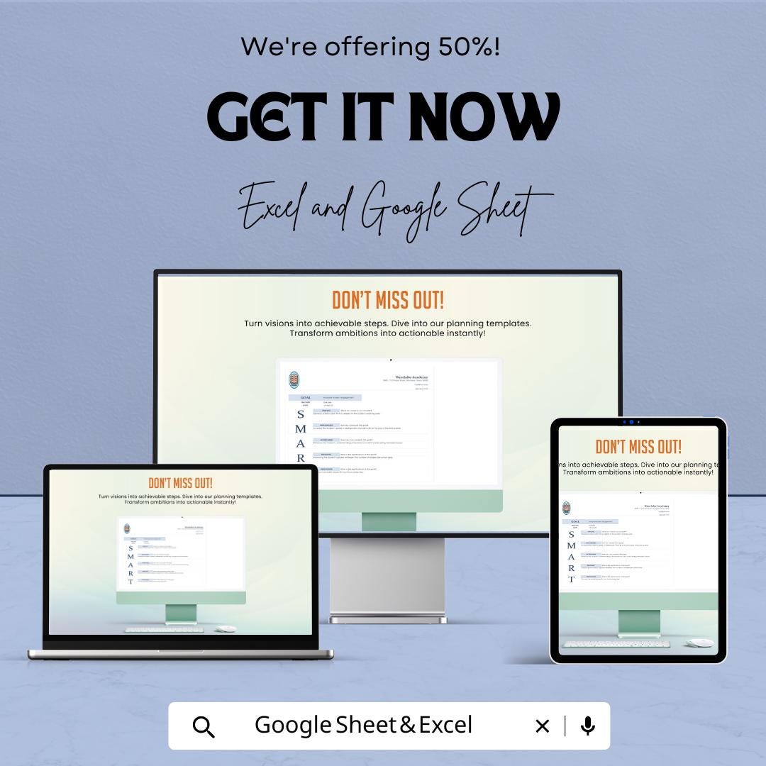 Smart Goals Template for Middle School Students | Goal Setting Worksheet | Academic Planner | Student Progress Tracker