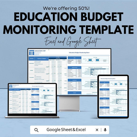 Education Budget Monitoring Sheet Template | School Budget Tracker | Education Expense Monitoring | Academic Finance Dashboard