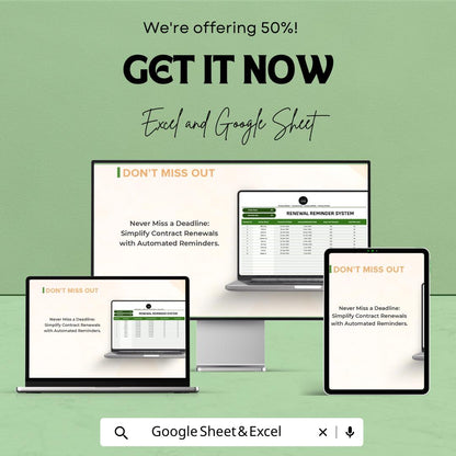 Legal Contract Renewal Tracker, Contract Reminder Template, Law Office Renewal System, Excel & Google Sheets Contract Management Tool
