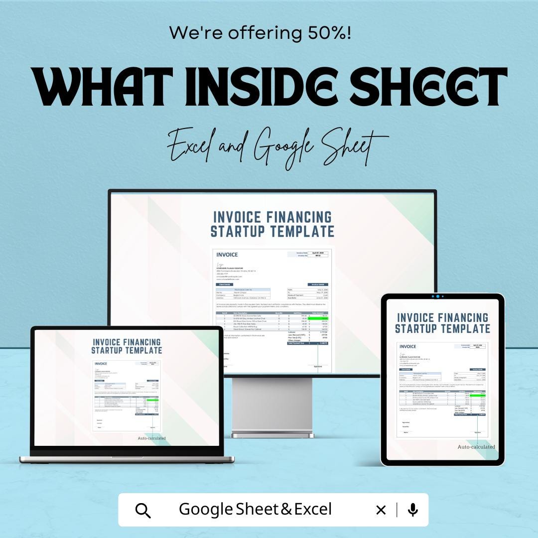 Invoice Financing Template - Excel & Google Sheets - Streamlined Invoice Financing for Startups
