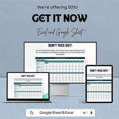 Balance Sheet & Income Statement Template | Excel and Google Sheets | Financial Statement Template | Business Accounting Spreadsheet