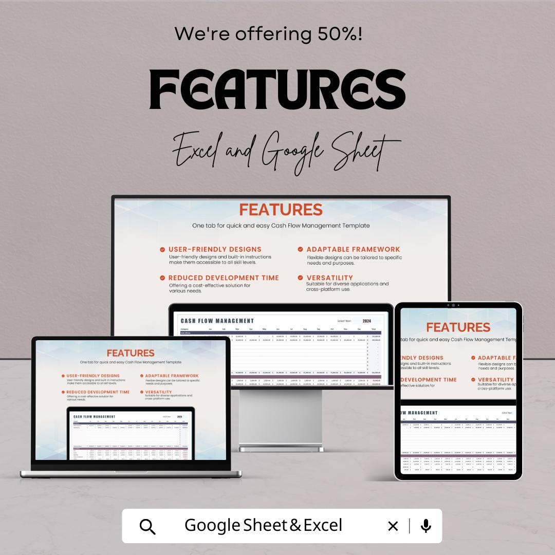 Cash Flow Management Template | Cash Flow Spreadsheet | Business Finance Tracker | Excel & Google Sheets | Cash Inflow Outflow Planner