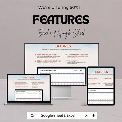 Cash Flow Management Template | Cash Flow Spreadsheet | Business Finance Tracker | Excel & Google Sheets | Cash Inflow Outflow Planner