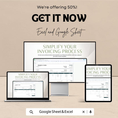 Printable Invoice Sheet - Excel & Google Sheets Template | Easy-to-Use Invoice Tracker | 50% Off
