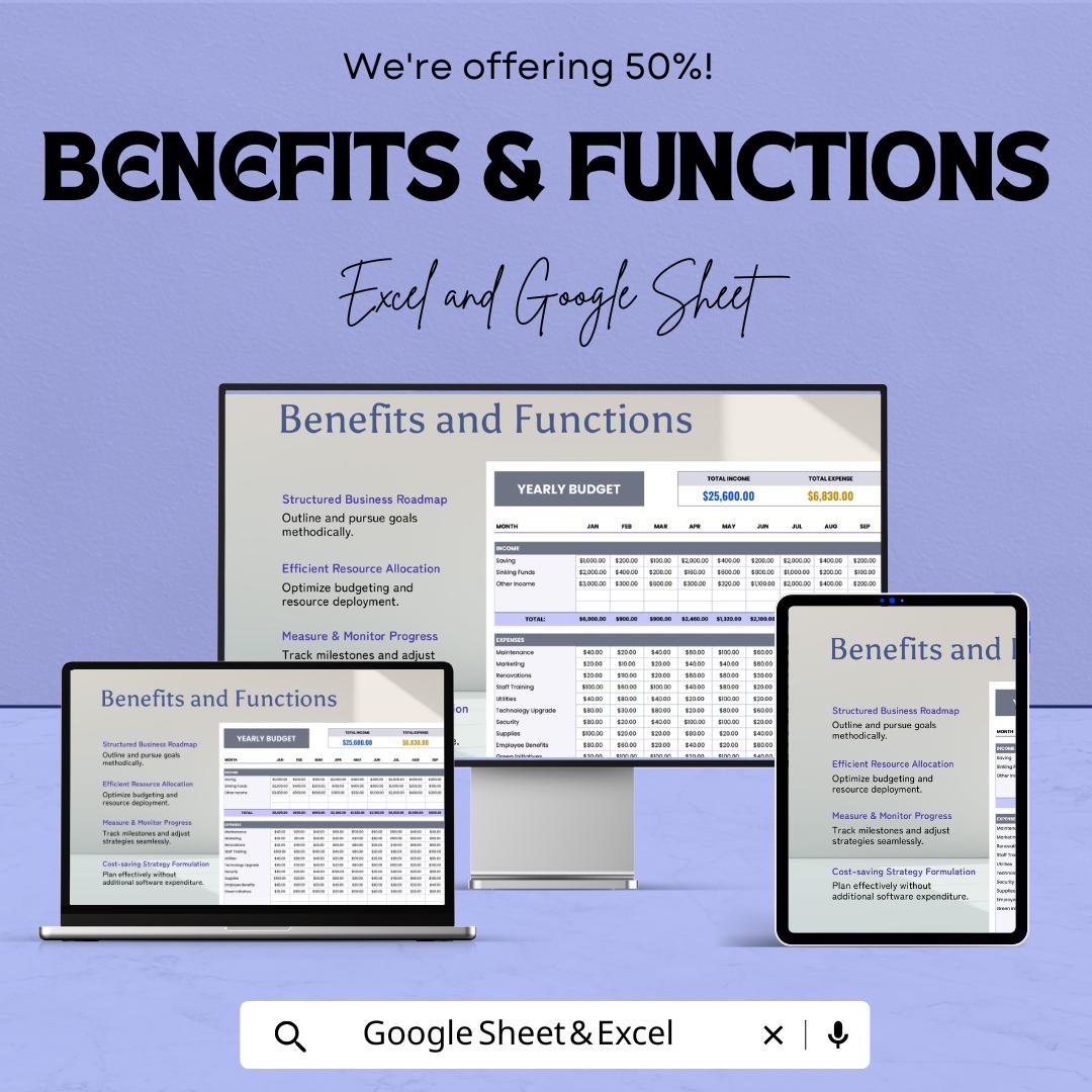 Yearly Budget Template | Excel and Google Sheets | Annual Finance Planner | Income and Expense Tracker | Personal & Business Budget