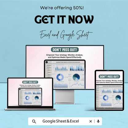 Marketing Media Spend Dashboard | Excel & Google Sheets | Marketing Budget Tracker | Media Spend Metrics | Marketing Analytics Template