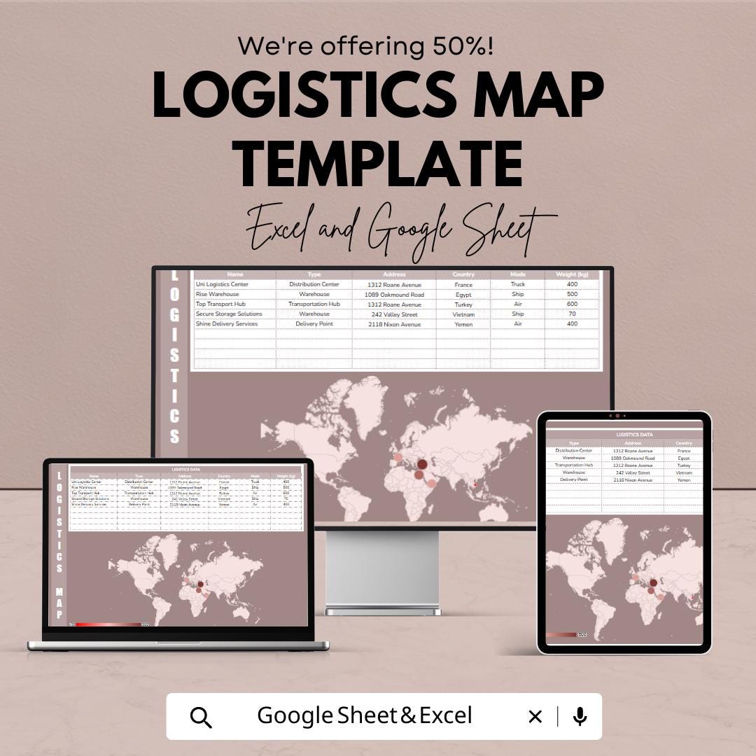 Logistics Map Template Excel & Google Sheets | Supply Chain Tracker | Shipping Route Planner | Warehouse Distribution Map