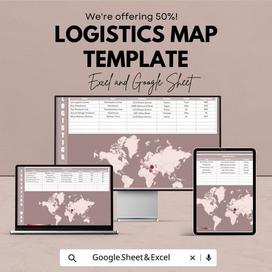Logistics Map Template Excel & Google Sheets | Supply Chain Tracker | Shipping Route Planner | Warehouse Distribution Map