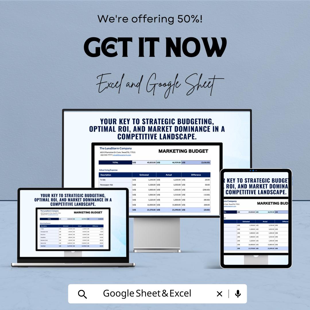 Marketing Budget Template | Excel & Google Sheets | Marketing Expense Tracker | Advertising Budget Planner | Business Budget Spreadsheet |