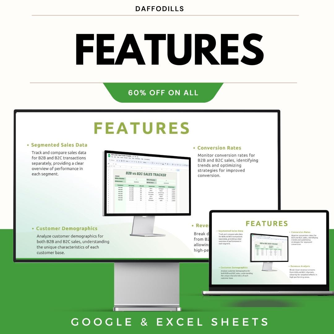 B2B vs B2C Sales Tracker Template, Sales Comparison Spreadsheet, Business Revenue Tracker, Google Sheets Excel