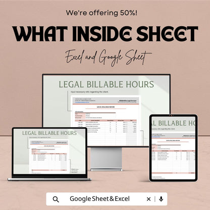 Legal Billable Hours Template Excel & Google Sheets | Attorney Time Tracking Spreadsheet | Law Firm Billing Tracker | Legal Billing Log