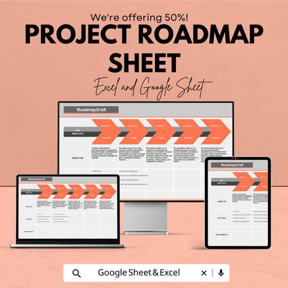 Project Roadmap Template – Editable Excel and Google Sheet | Timeline & Milestone Tracker | Instant Download