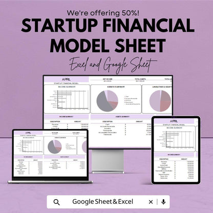 Startup Financial Model Template for Excel and Google Sheets | Budget Planning, Cash Flow, Financial Projection, Business Plan Template |