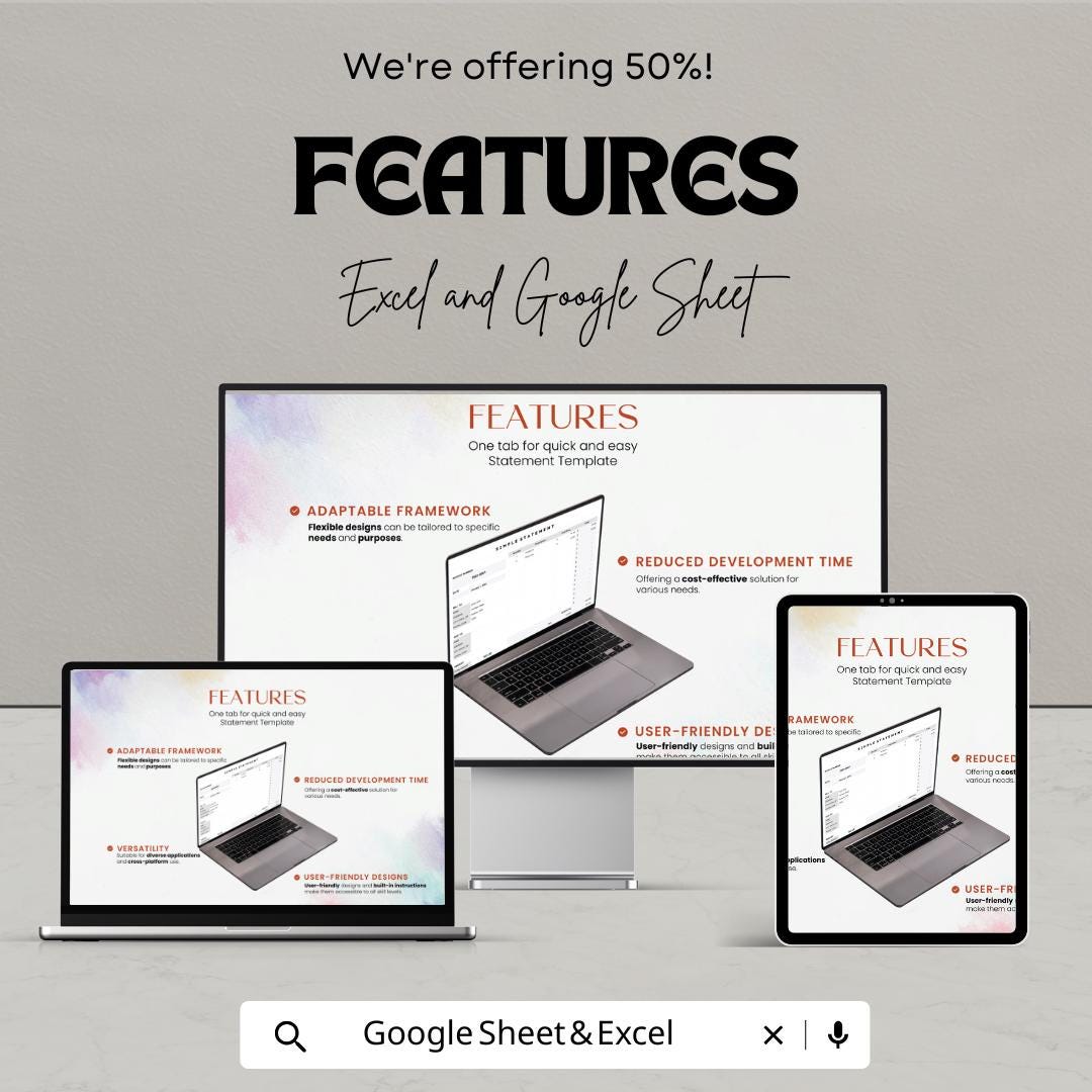 Simple Statement Sheet | Excel and Google Sheets Template | Printable Statement Form | Business Finance & Invoice Tracker |