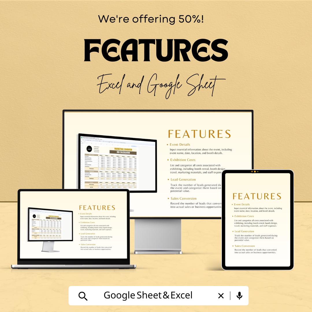 Marketing Exhibitor ROI Calculator Sheet | Excel & Google Sheets Template for Event ROI Analysis