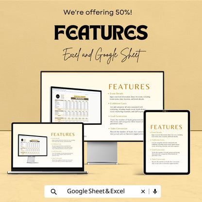 Marketing Exhibitor ROI Calculator Sheet | Excel & Google Sheets Template for Event ROI Analysis