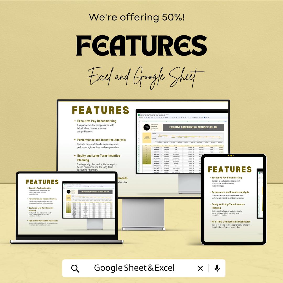 Executive Compensation Analysis Tool HR Template | Executive Pay Analysis | Salary Benchmarking Dashboard | Excel and Google Sheets