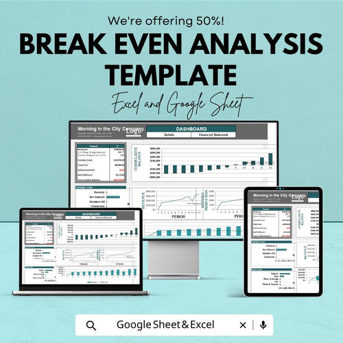 Break Even Analysis Template | Excel and Google Sheets Financial Dashboard | Profit and Loss Calculator | Business Cost and Pricing Planner