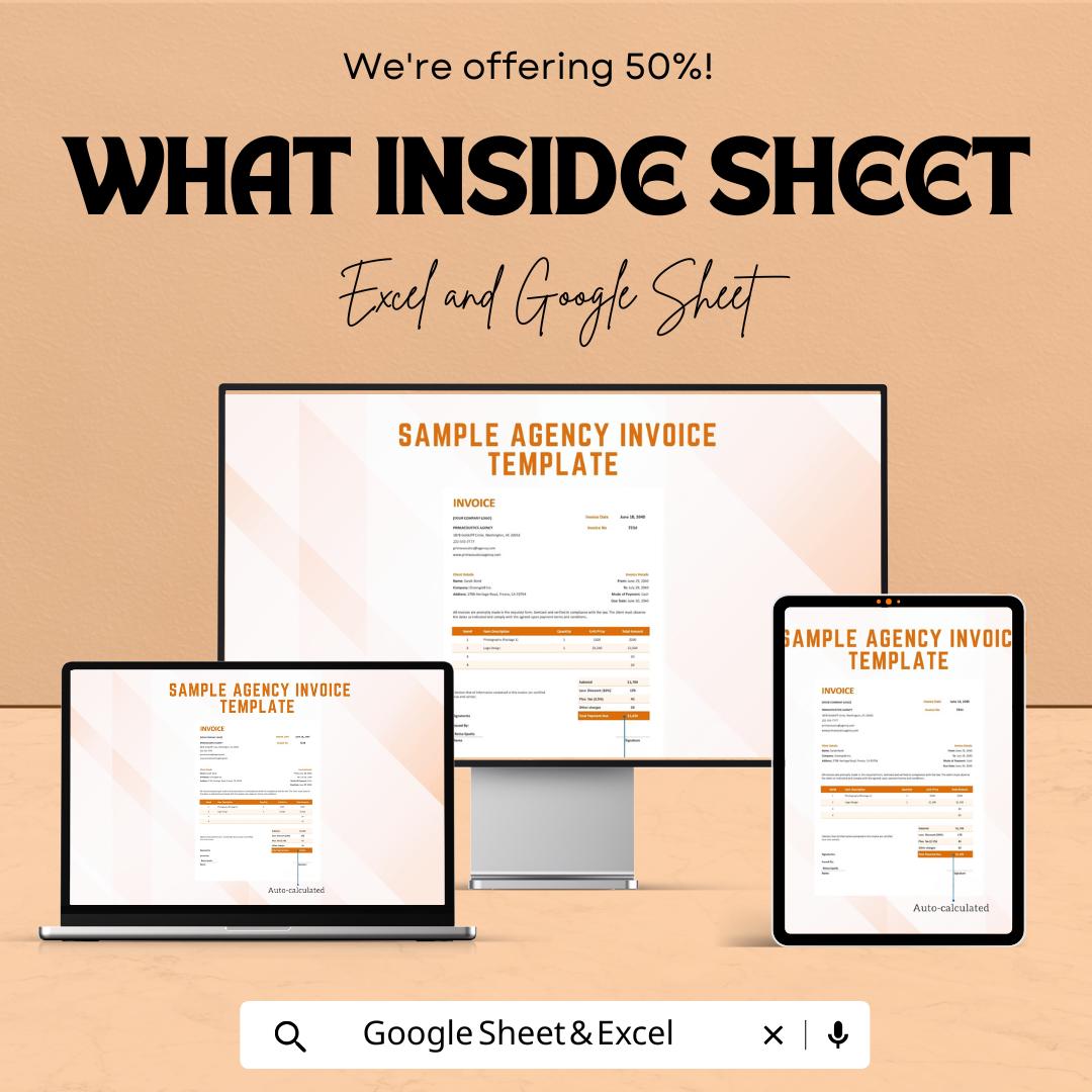 Sample Agency Invoice Template – Editable Excel & Google Sheet | Professional Invoicing for Agencies | Instant Download
