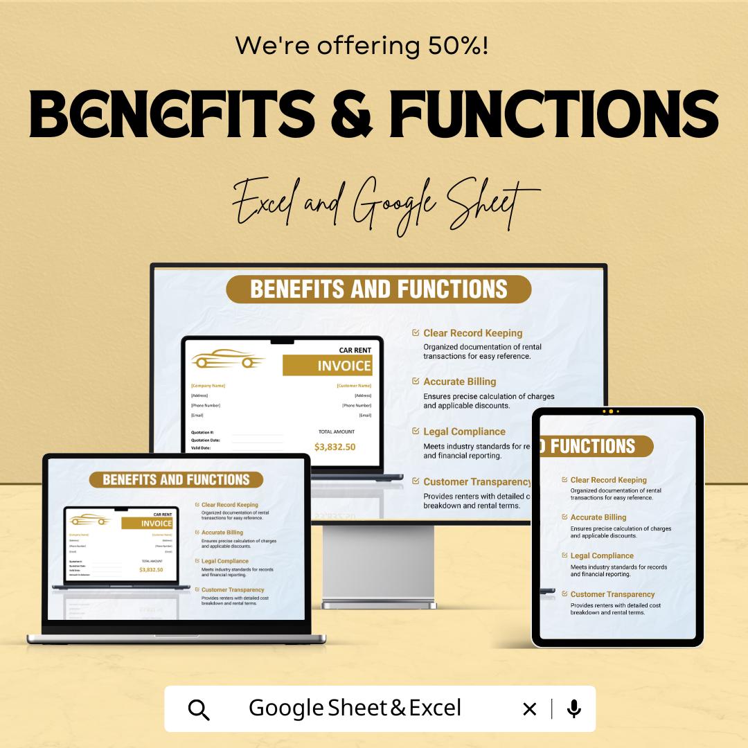 Car Rental Invoice Template - Excel & Google Sheets - Easy, Professional Invoice for Car Rental Business
