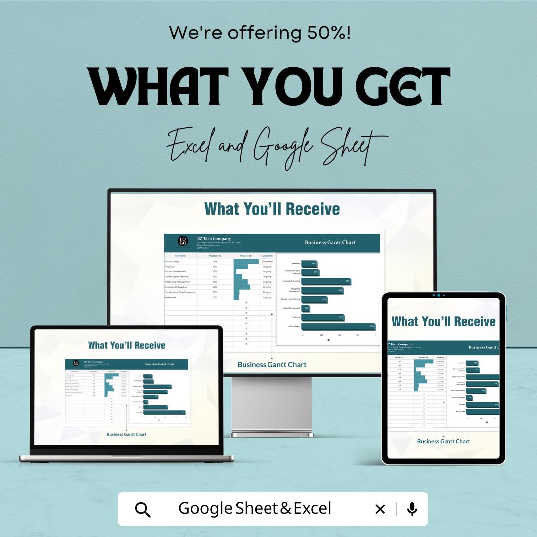 Sample Business Gantt Chart Sheet | Excel & Google Sheets Template | Project Management Chart | Instant Download | Customizable Gantt Chart