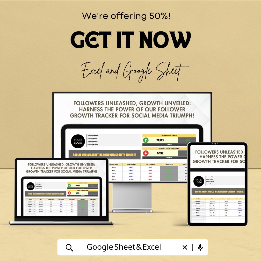 Social Media Marketing Follower Growth Tracker Template | Analytics Dashboard | Social Media KPI Tracker | Digital Download