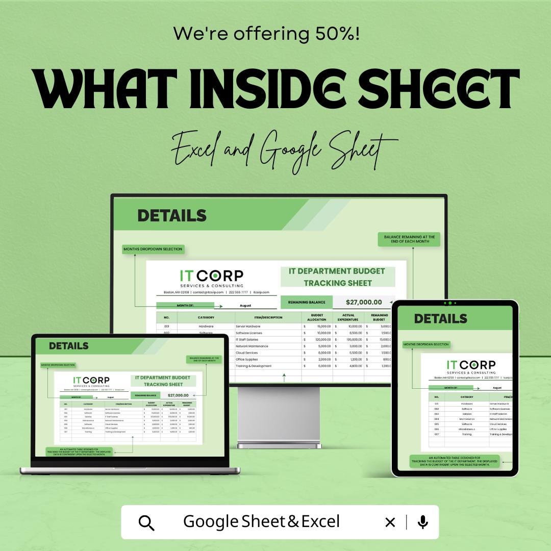 IT Departmental Budget Tracking Sheet | IT Budget Tracker Template | IT Department Financial Planner