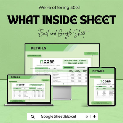 IT Departmental Budget Tracking Sheet | IT Budget Tracker Template | IT Department Financial Planner