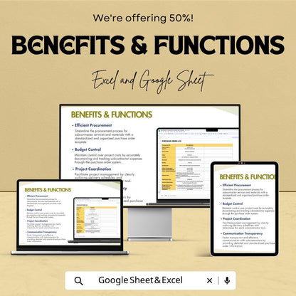 Subcontractor Construction Purchase Order Template | Contractor Procurement Tracker | Project Purchase Order Spreadsheet |
